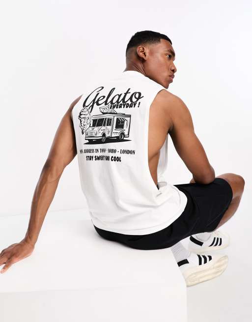ASOS DESIGN - Ruimvallend hemd in wit met 'Gelato'-print op de achterkant