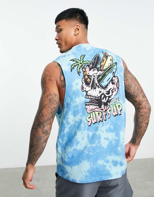 ASOS DESIGN - Ruimvallend hemd met tie-dye en surfprint op de achterkant