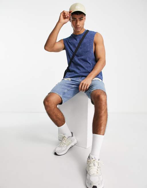 ASOS DESIGN - Ruimvallend hemd van zware stof met acid wash in blauw, 4 van 4