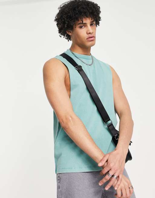 ASOS DESIGN - Ruimvallend hemd van zware stof met acid wash in lichtblauw