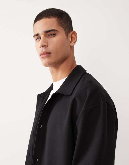 ASOS DESIGN - Ruimvallend jersey jack met knopen in zwart, 4 van 5