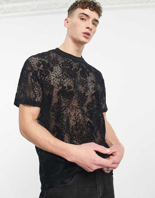 ASOS DESIGN - Ruimvallend kanten T-shirt in zwart 