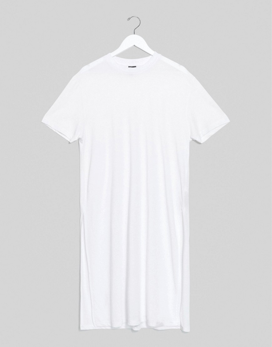 ASOS DESIGN - Ruimvallend lang T-shirt van linnenmix met zijsplitten in wit