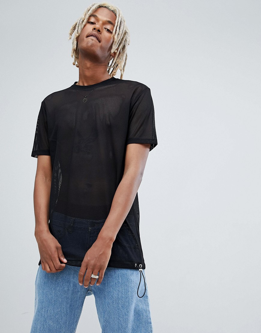 ASOS DESIGN - Ruimvallend lang T-shirt van mesh met toggle zoom in zwart