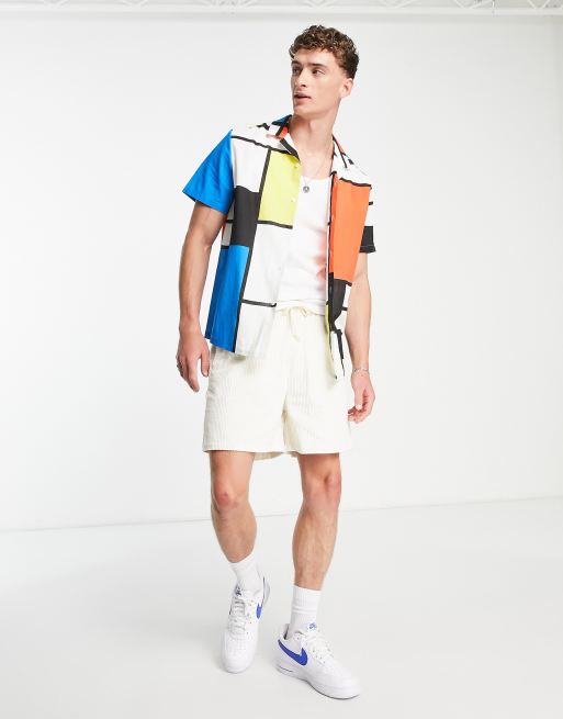 ASOS DESIGN - Ruimvallend linnen-look overhemd met reverskraag en Mondriaan-print