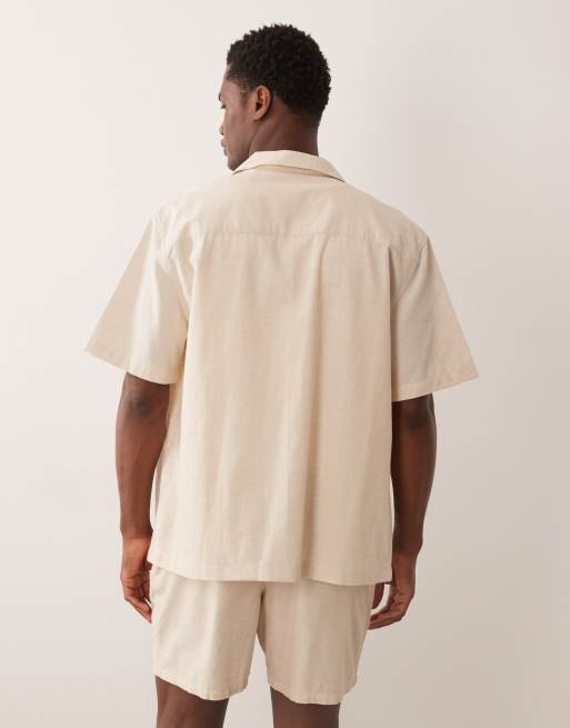 ASOS DESIGN - Ruimvallend linnen overhemd met reverskraag in naturel, deel van co-ord set, 3 van 5