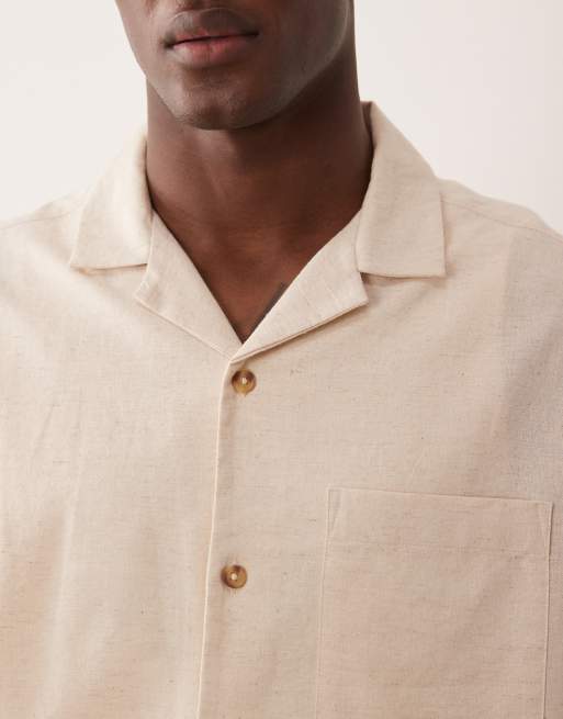 ASOS DESIGN - Ruimvallend linnen overhemd met reverskraag in naturel, deel van co-ord set, 5 van 5