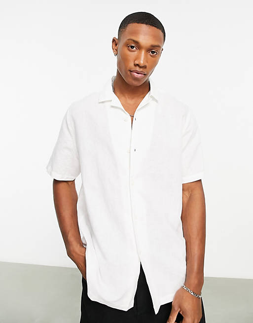 ASOS DESIGN - Ruimvallend linnen overhemd met reverskraag in wit