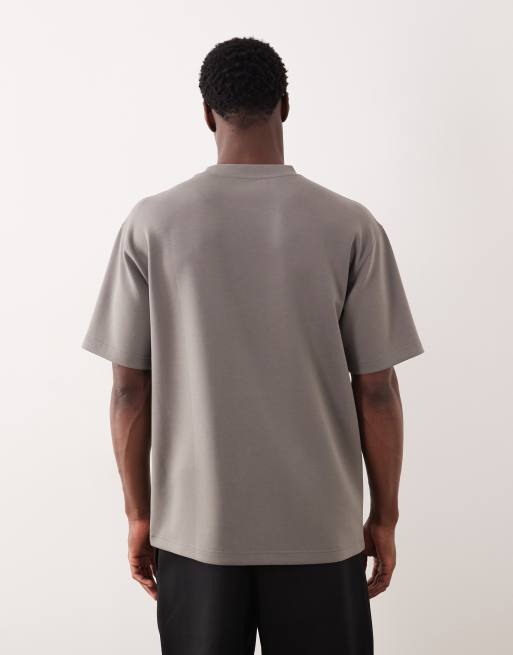 ASOS DESIGN - Ruimvallend luxe dubbelgebreid T-shirt in grijs, 3 van 5