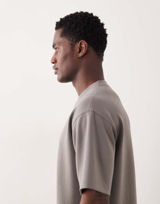 ASOS DESIGN - Ruimvallend luxe dubbelgebreid T-shirt in grijs, 4 van 5
