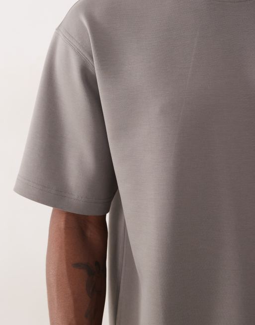 ASOS DESIGN - Ruimvallend luxe dubbelgebreid T-shirt in grijs, 5 van 5