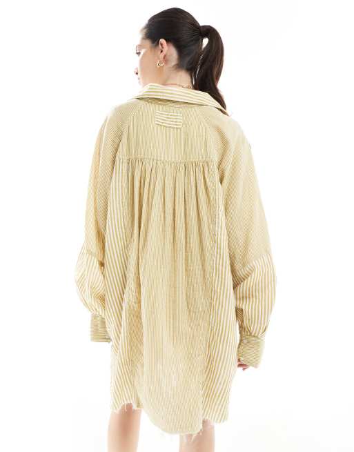 ASOS DESIGN - Ruimvallend mini-overhemdjurk met gesplitste strepen in limoengroen met wassing, 4 van 4