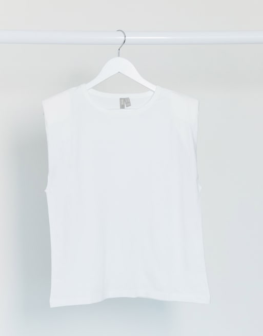 ASOS DESIGN - Ruimvallend mouwloos T-shirt met schouldervulling in wit