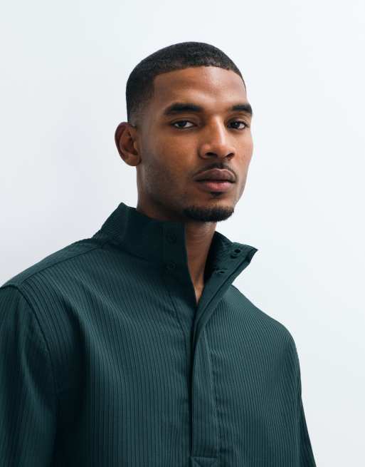 ASOS DESIGN - Ruimvallend overhead overhemd met opstaande boord in donkergroen, 2 van 5