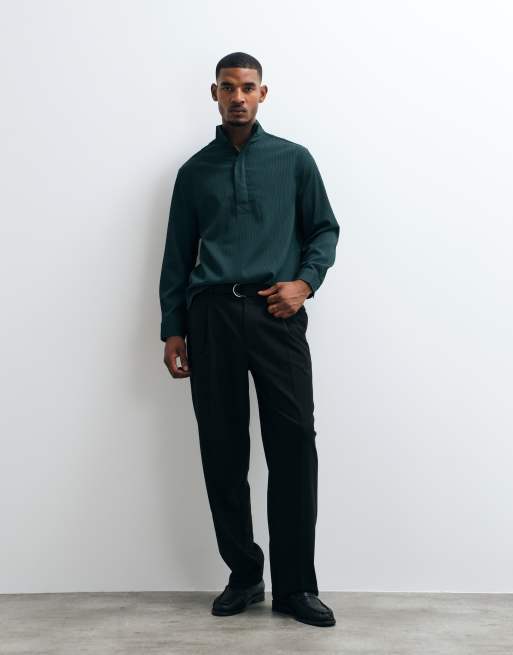 ASOS DESIGN - Ruimvallend overhead overhemd met opstaande boord in donkergroen, 4 van 5
