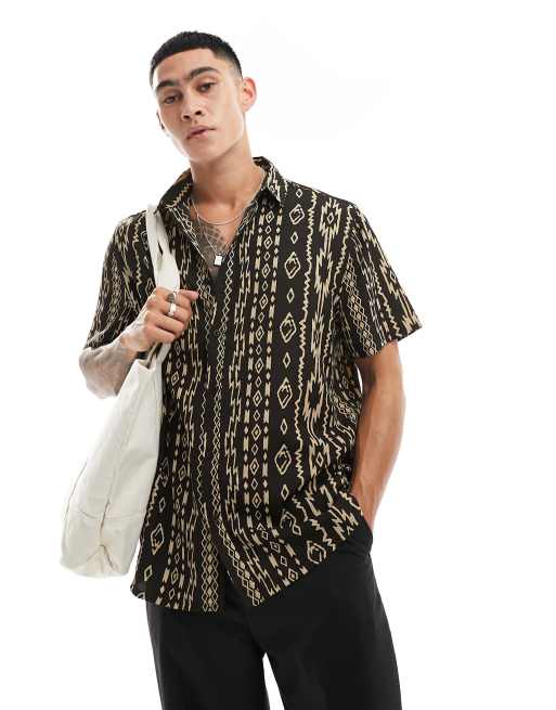 ASOS DESIGN - Ruimvallend overhemd met aztekenprint in zwart