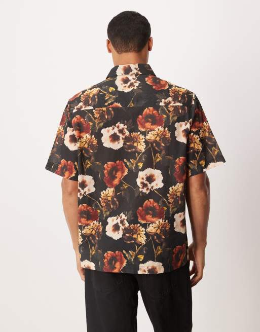 ASOS DESIGN - Ruimvallend overhemd met bloemenmotief in zwart, 3 van 5