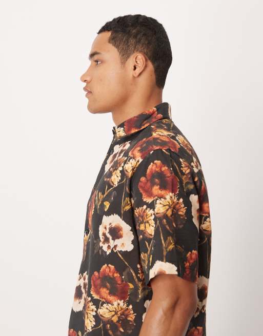 ASOS DESIGN - Ruimvallend overhemd met bloemenmotief in zwart, 4 van 5