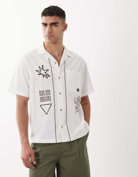 ASOS DESIGN - Ruimvallend overhemd met geborduurde bloemen in wit - view 1