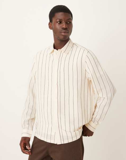 ASOS DESIGN - Ruimvallend overhemd met getextureerde, bruine strepen - view 1