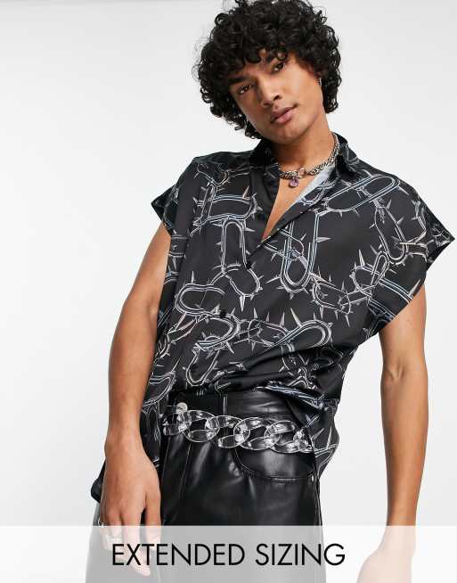 ASOS DESIGN - Ruimvallend overhemd met kapmouwtjes en stekelprint