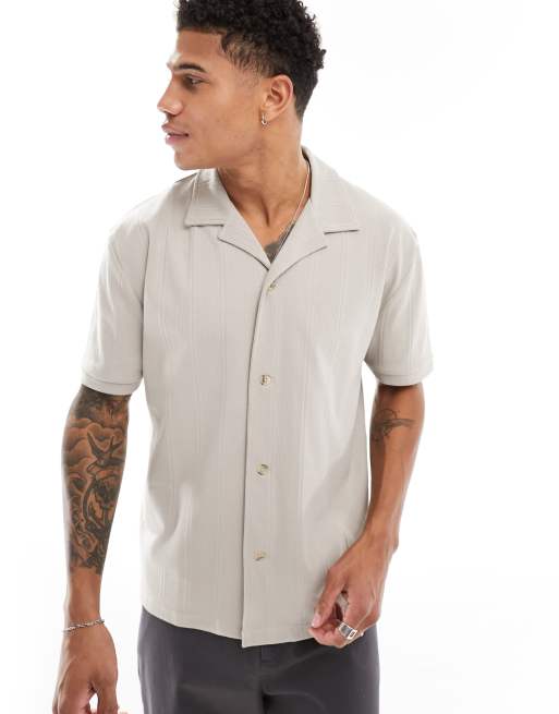 ASOS DESIGN - Ruimvallend overhemd met knoopsluiting in stone