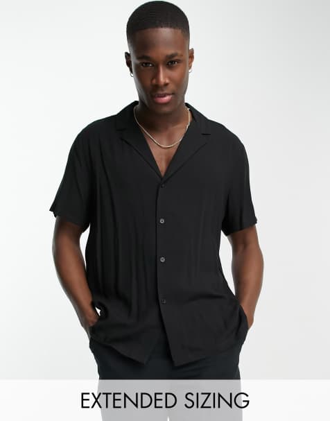 ASOS DESIGN - Ruimvallend overhemd met lage reverskraag van viscose in zwart - view 1