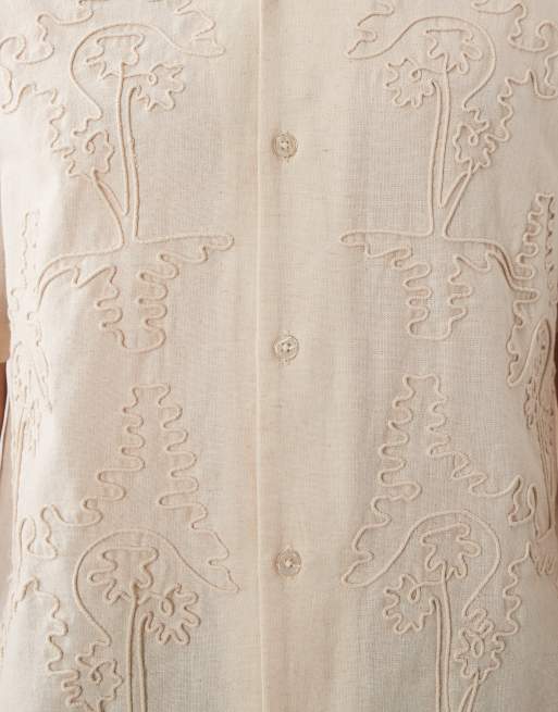 ASOS DESIGN - Ruimvallend overhemd met linnen en koordpatroon in beige, 3 van 7