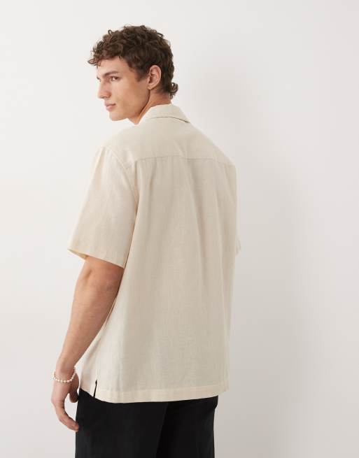 ASOS DESIGN - Ruimvallend overhemd met linnen en koordpatroon in beige, 5 van 7