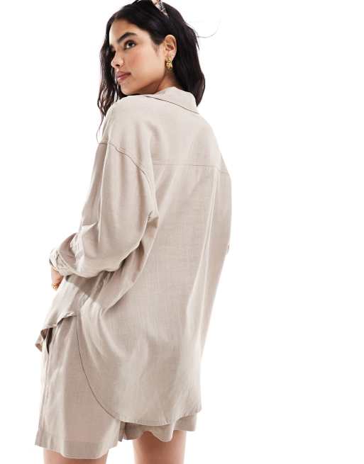 ASOS DESIGN - Ruimvallend overhemd met linnen in zandkleur, deel van co-ord set, 2 van 4