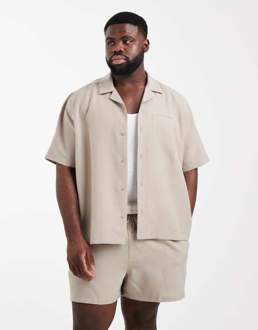 ASOS DESIGN - Ruimvallend overhemd met linnenlook en reverskraag in stone, deel van co-ord set, 2 van 6
