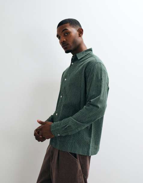 ASOS DESIGN - Ruimvallend overhemd met microruitjes en zakken in groen - view 1