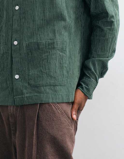 ASOS DESIGN - Ruimvallend overhemd met microruitjes en zakken in groen, 3 van 5