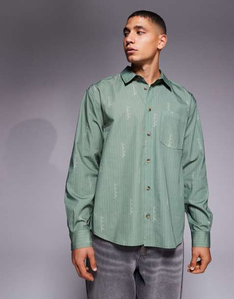 ASOS DESIGN - Ruimvallend overhemd met print in groen - view 1