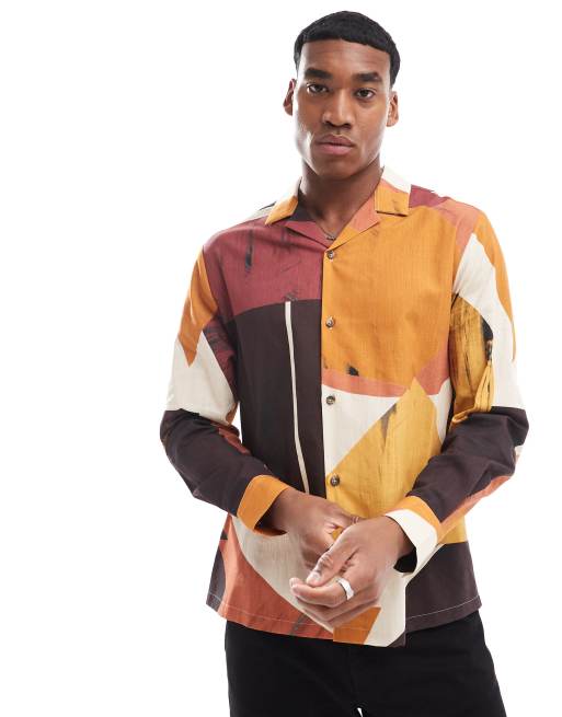 ASOS DESIGN - Ruimvallend overhemd met reverskraag en abstracte print in rood