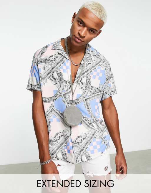 ASOS DESIGN - Ruimvallend overhemd met reverskraag en barokprint in roze