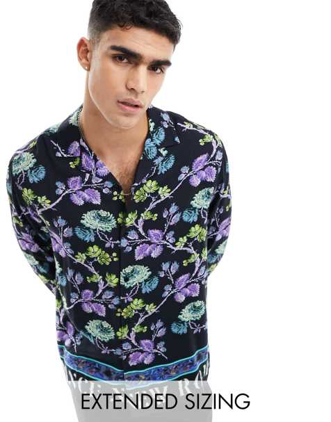 ASOS DESIGN - Ruimvallend overhemd met reverskraag en bloemen- en tekstprint in zwart - view 1
