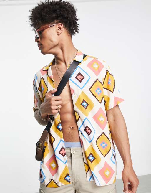 ASOS DESIGN - Ruimvallend overhemd met reverskraag en diamant-print