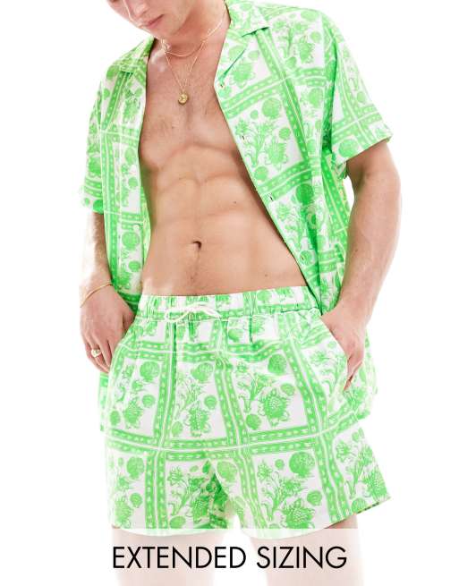 ASOS DESIGN - Ruimvallend overhemd met reverskraag en gebloemde tegelprint, deel van co-ord set