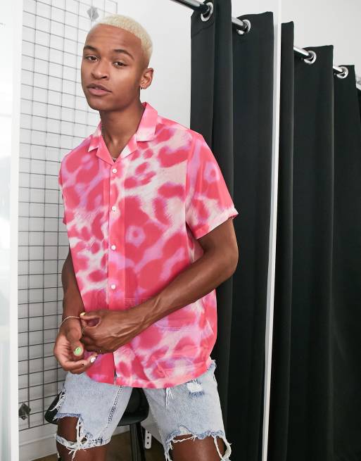 ASOS DESIGN - Ruimvallend overhemd met reverskraag en luipaardprint in doorschijnend roze