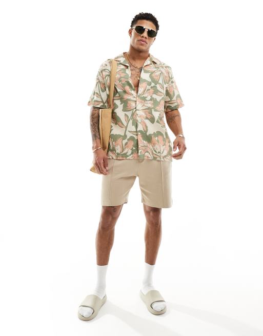 ASOS DESIGN - Ruimvallend overhemd met reverskraag en neutrale print met textuur, 3 van 4