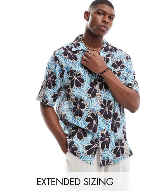 ASOS DESIGN - Ruimvallend overhemd met reverskraag en retro bloemenprint
