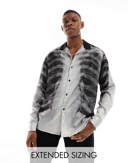 ASOS DESIGN - Ruimvallend overhemd met reverskraag en ribbenkastprint