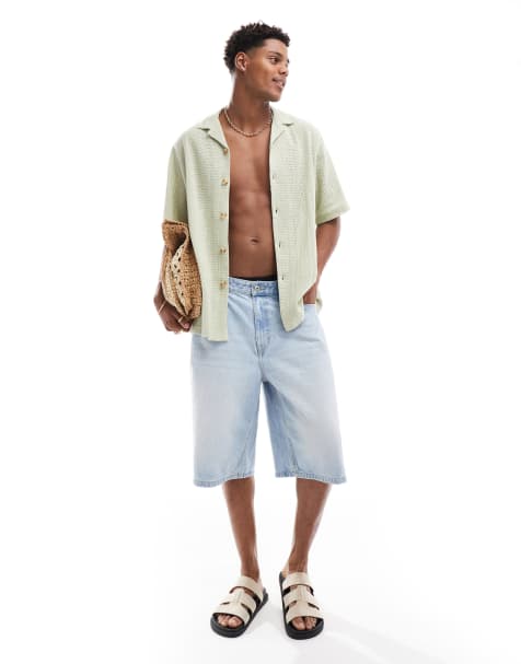 ASOS DESIGN - Ruimvallend overhemd met reverskraag en textuur in saliegroen - view 1