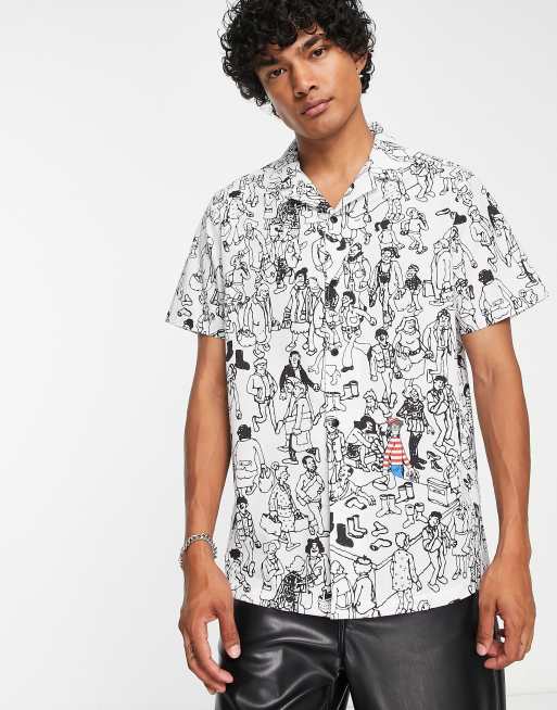 ASOS DESIGN - Ruimvallend overhemd met reverskraag en 'Where's Wally' print