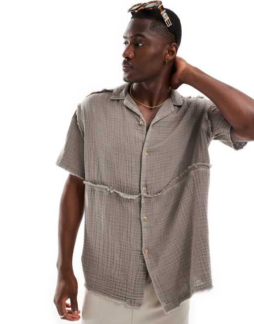 ASOS DESIGN - Ruimvallend overhemd met reverskraag in grijs