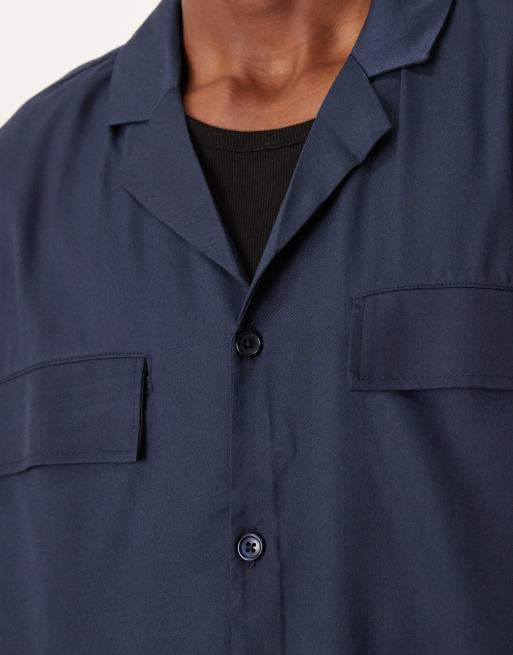 ASOS DESIGN - Ruimvallend overhemd met reverskraag in marineblauw, 5 van 5