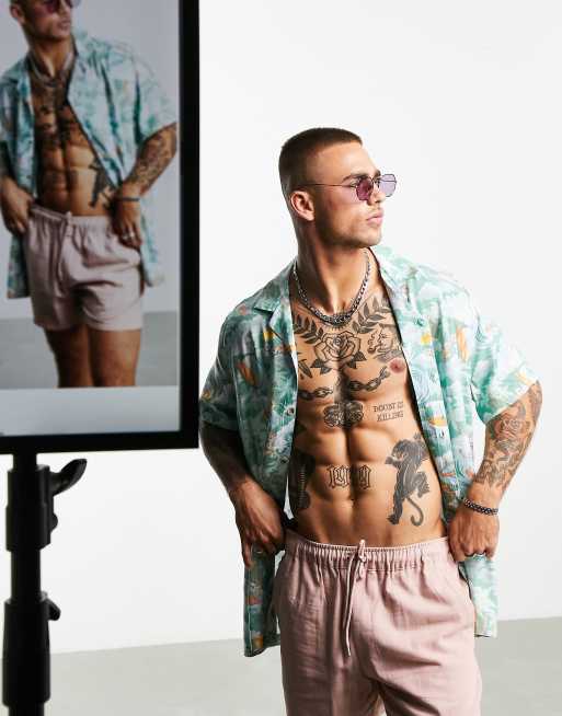 ASOS DESIGN - Ruimvallend overhemd met reverskraag in omgekeerde surfer Hawaiprint, 2 van 4