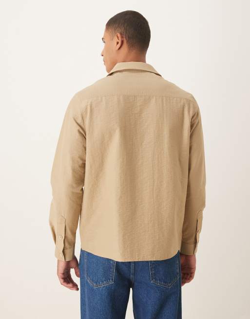 ASOS DESIGN - Ruimvallend overhemd met reverskraag, textuur en dubbele zakken in beige , 3 van 5