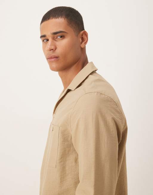 ASOS DESIGN - Ruimvallend overhemd met reverskraag, textuur en dubbele zakken in beige , 4 van 5